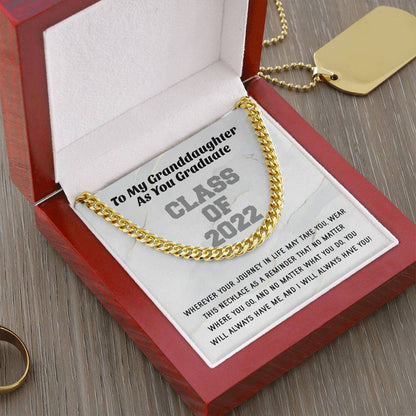 Class Of 2022 High School Grad College Graduation Gift For Granddaughter Trendy Womens Gold Cuban Link Chain Necklace