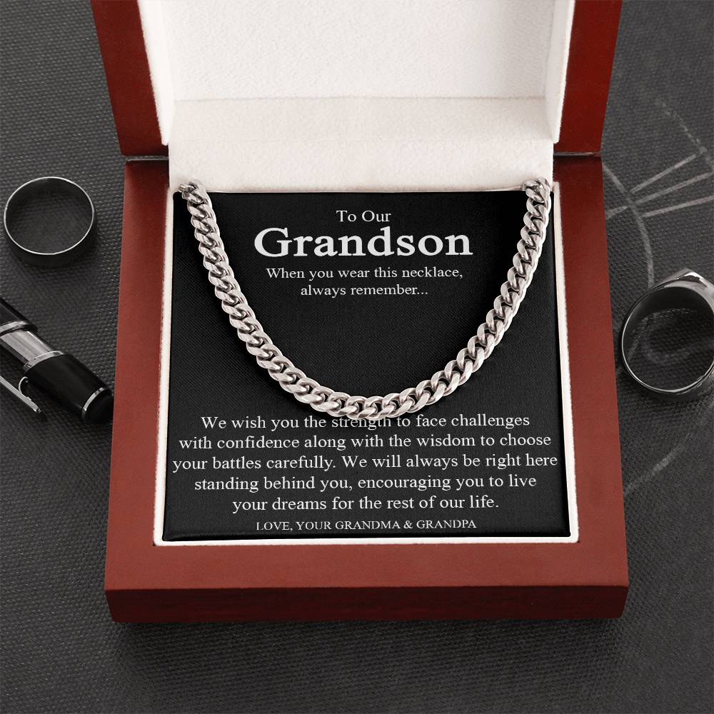 To Our Grandson Cuban Link Chain Necklace Gift For Grandson From Grandparents Grandson Birthday Communion Graduation G