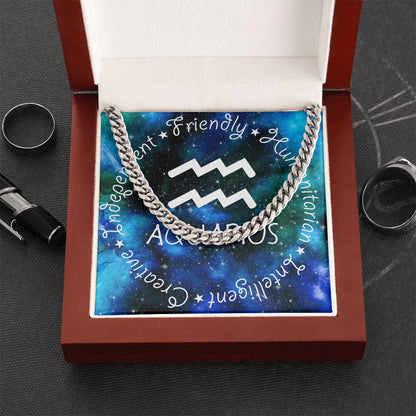 Cuban Link Chain Necklace - Aquarius Theme