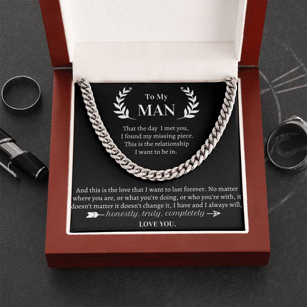 Valentine's Gift For Him- I Always Will  Honestly Truly Completely Love You Cuban Link Chain