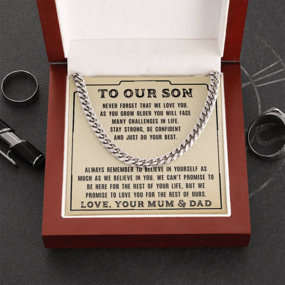 To Our Son - Never For Get That -From Mum And Dad Cuban Link Chain