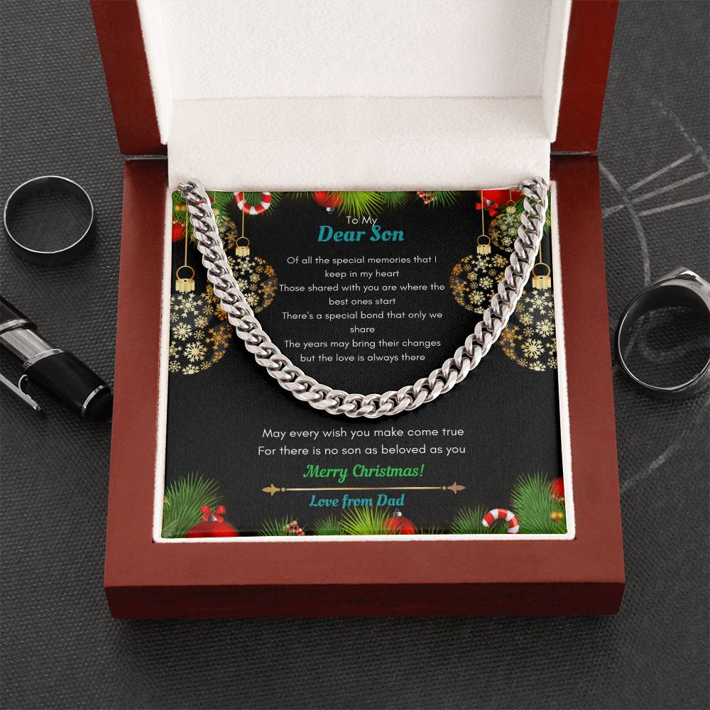 Dad To Son Christmas Cuban Link Chain Necklace