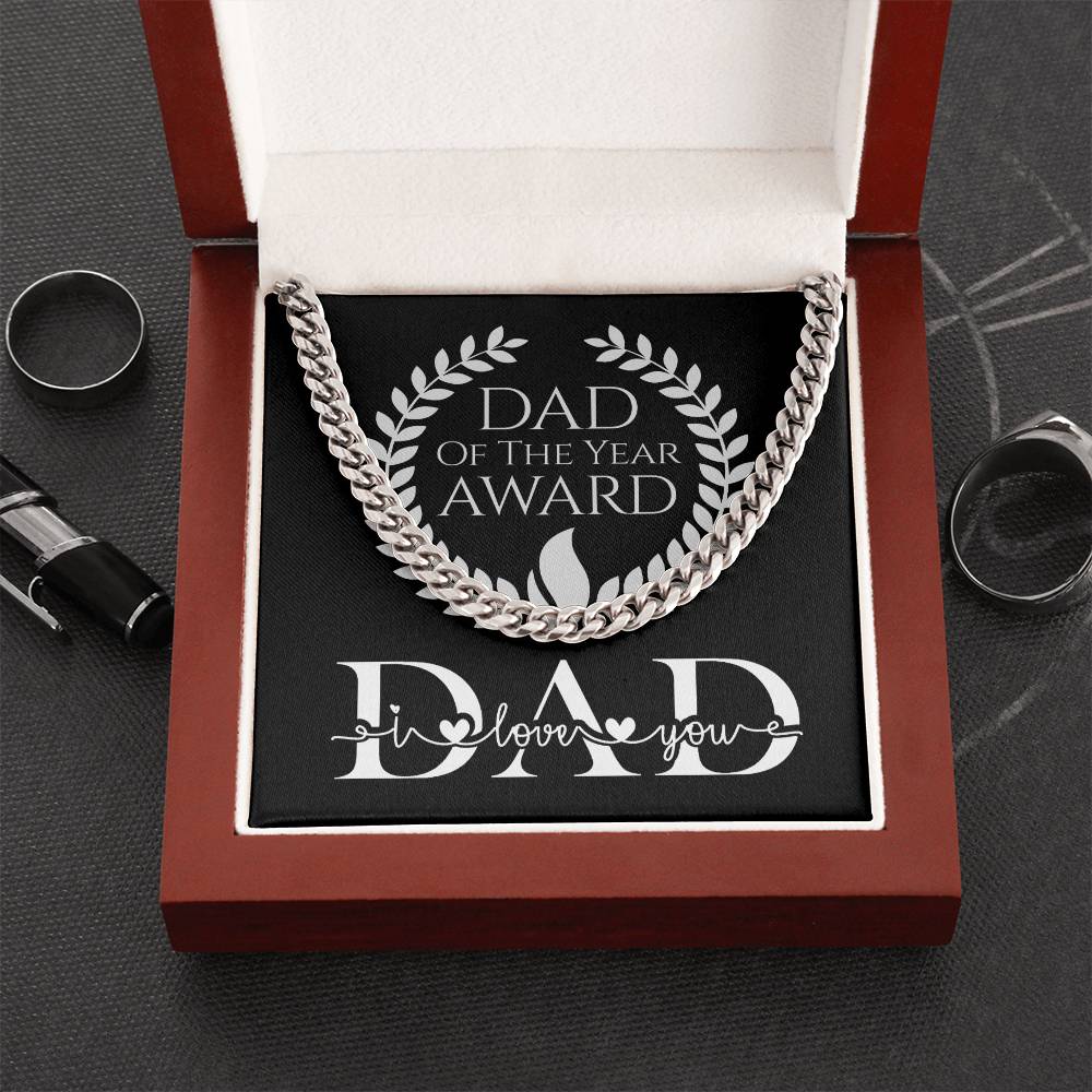 Dad Of The Year Award Dad I Love You Adjustable Link Chain In Silver Or Gold Cuban Link Chain