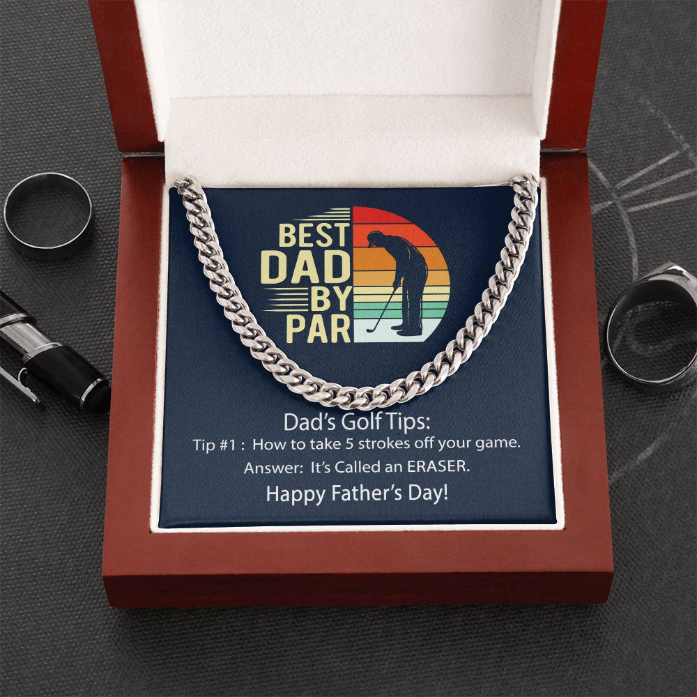 Cuban Link Chain Men Best Dad By Par Golf Joke Necklace For Dad Father's Day Gift Necklace