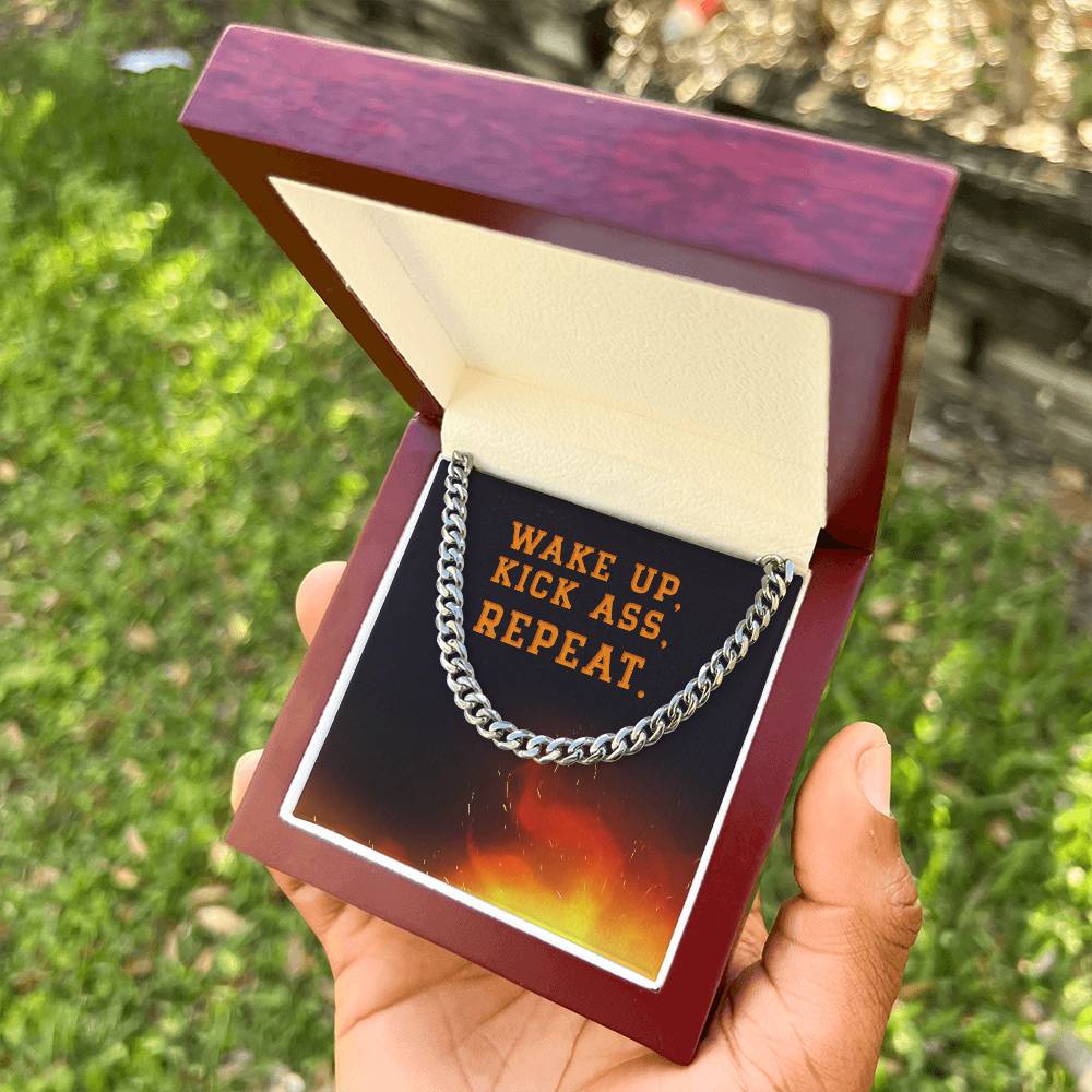 Wake Up Kick Ass Repeat - Cuban Link Chain Necklace