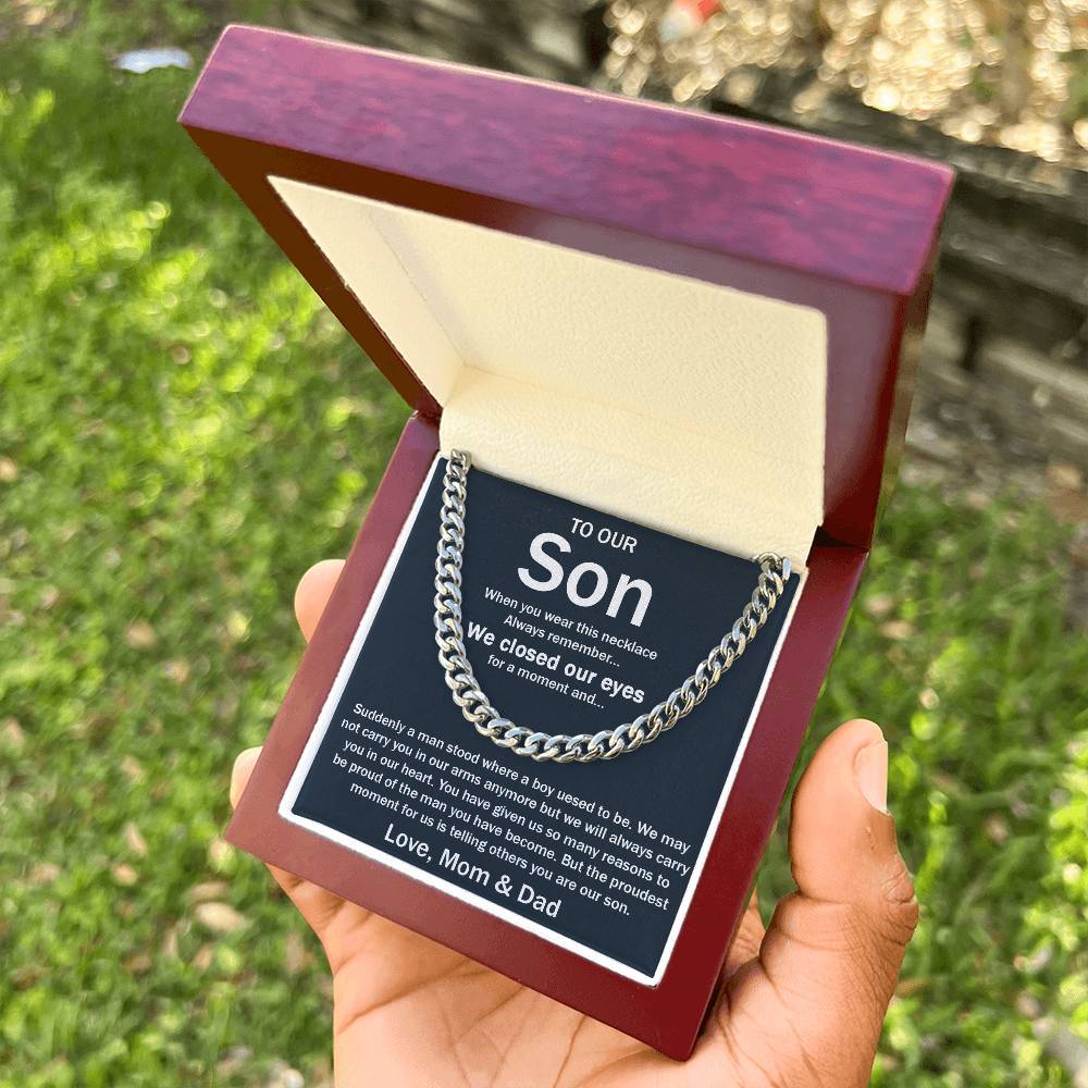 To Our Son Chain Necklace Gifts For Son Birthday Unique Gifts For Son From Mom Dad Sentimental Son Gifts Cuban Link Chain