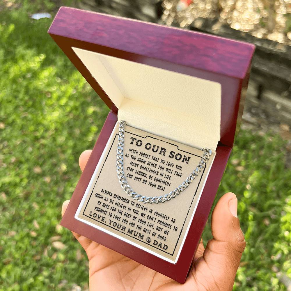 To Our Son - Never For Get That -From Mum And Dad Cuban Link Chain