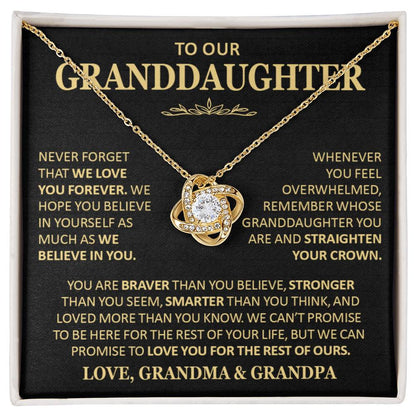 Beautiful Gift for Granddaughter From Grandma and Grandpa Never Forget That We Love You Necklace Love Knot Necklace