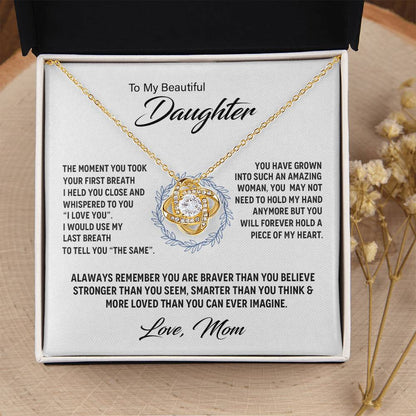 14K White Gold To My Beautiful Daughter - Love Knot Necklace Love Knot Necklace