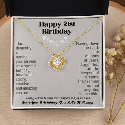21St Birthday Dragonfly Necklace Gift Happy 21St Birthday Gifts For Her Best Friend Daughter Sister Niece Auntie Necklace Happy 21 Birthday Birthday Necklace Love Knot Necklace