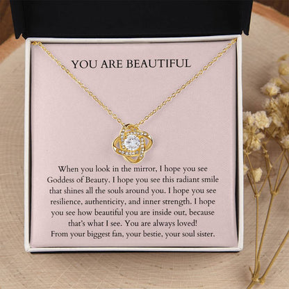 You Are Beautiful Necklace  Daily Affirmation Necklace  Encouragement Gift  Inspirationa Love Knot Necklace