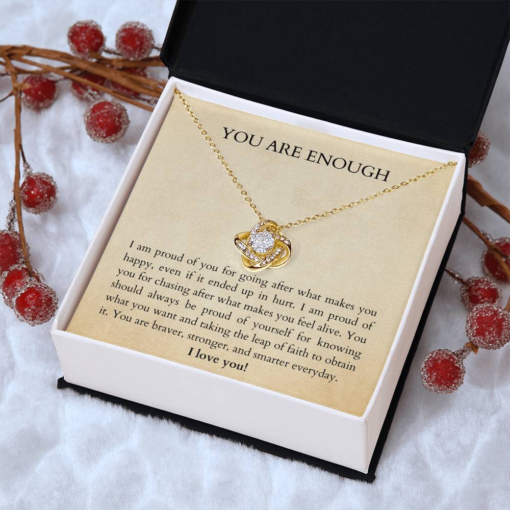 Affirm Gift For Bestie. You Are Enough. You Are Loved. Gift Idea For Bestie. Affirm Necklace. Words Of Wisdom Gift. Gift Of Encoura Love Knot Necklace
