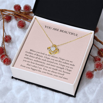 You Are Beautiful Necklace  Daily Affirmation Necklace  Encouragement Gift  Inspirationa Love Knot Necklace