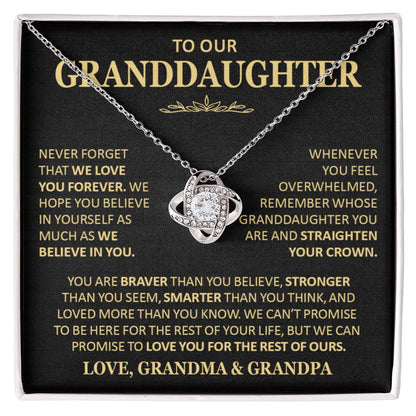 Beautiful Gift for Granddaughter From Grandma and Grandpa Never Forget That We Love You Necklace Love Knot Necklace