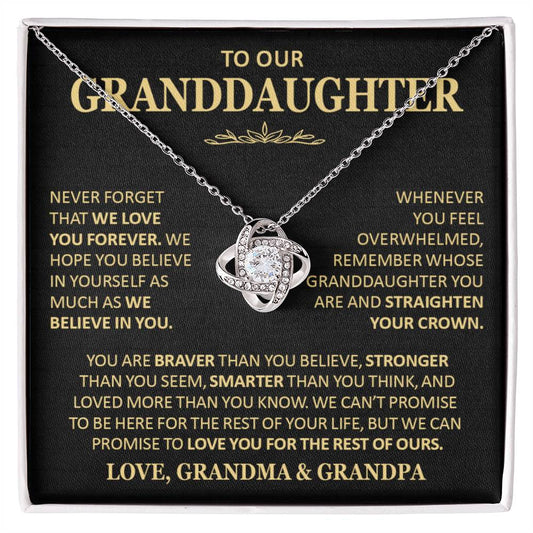 Beautiful Gift for Granddaughter From Grandma and Grandpa Never Forget That We Love You Necklace Love Knot Necklace