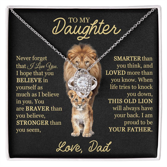 Beautiful Gift For Daughter From Dad This Old Lion Necklace Love Knot Necklace