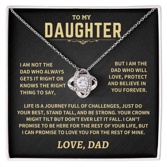 Gift For Daughter From Dad, Crown Might Tilt But Don't Ever Let It Fall Love Knot Necklace