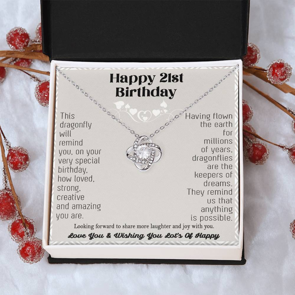21St Birthday Dragonfly Necklace Gift Happy 21St Birthday Gifts For Her Best Friend Daughter Sister Niece Auntie Necklace Happy 21 Birthday Birthday Necklace Love Knot Necklace