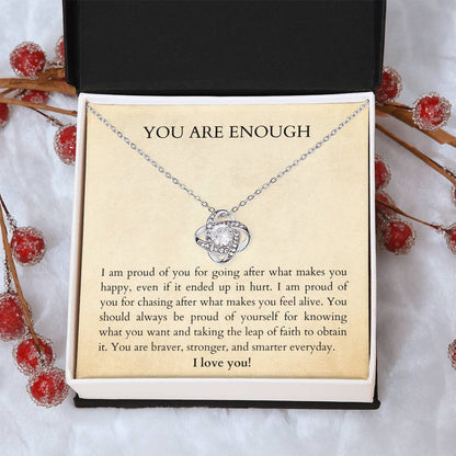 Affirm Gift For Bestie. You Are Enough. You Are Loved. Gift Idea For Bestie. Affirm Necklace. Words Of Wisdom Gift. Gift Of Encoura Love Knot Necklace