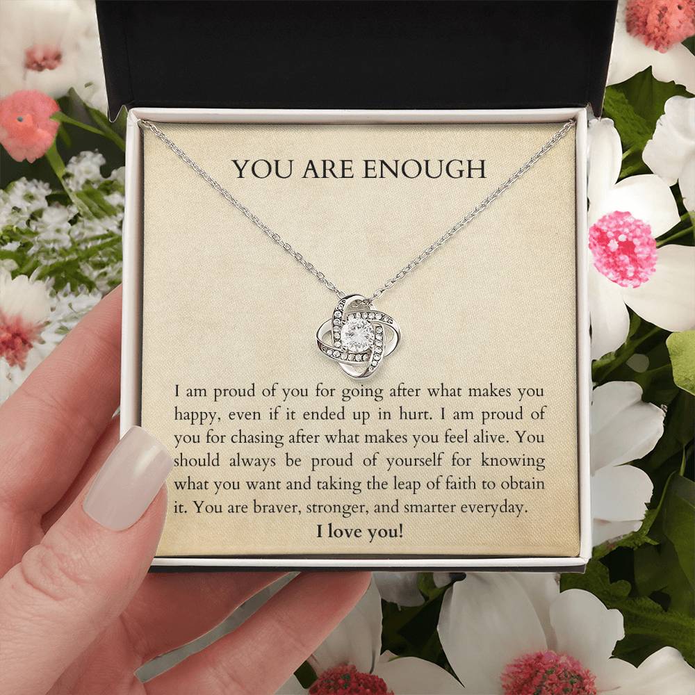 Affirm Gift For Bestie. You Are Enough. You Are Loved. Gift Idea For Bestie. Affirm Necklace. Words Of Wisdom Gift. Gift Of Encoura Love Knot Necklace