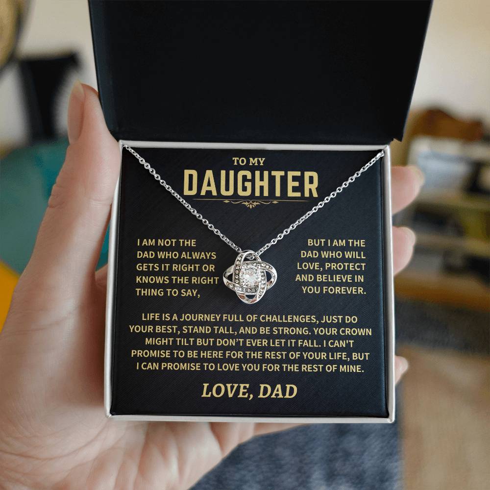 Gift For Daughter From Dad, Crown Might Tilt But Don't Ever Let It Fall Love Knot Necklace