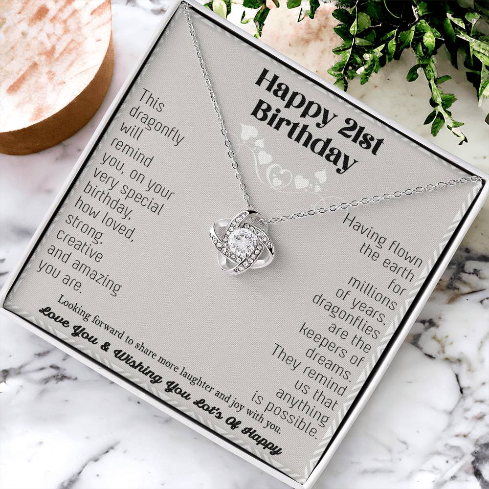 21St Birthday Dragonfly Necklace Gift Happy 21St Birthday Gifts For Her Best Friend Daughter Sister Niece Auntie Necklace Happy 21 Birthday Birthday Necklace Love Knot Necklace