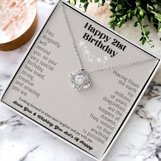 21St Birthday Dragonfly Necklace Gift Happy 21St Birthday Gifts For Her Best Friend Daughter Sister Niece Auntie Necklace Happy 21 Birthday Birthday Necklace Love Knot Necklace