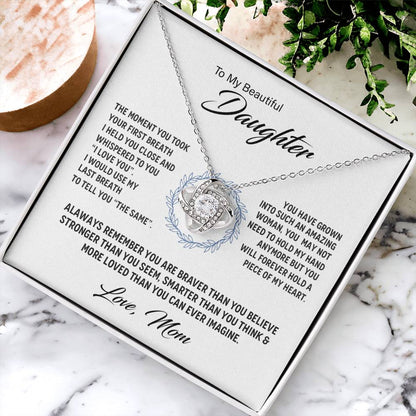 14K White Gold To My Beautiful Daughter - Love Knot Necklace Love Knot Necklace