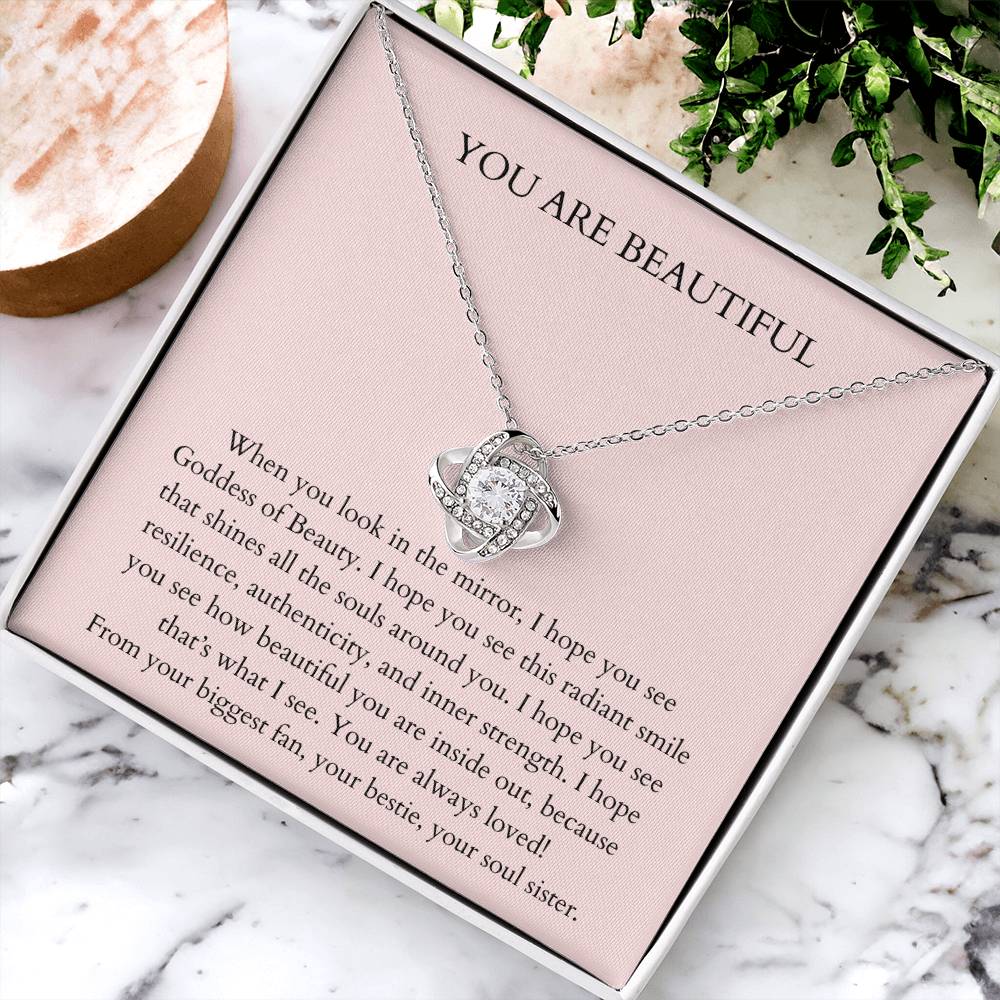 You Are Beautiful Necklace  Daily Affirmation Necklace  Encouragement Gift  Inspirationa Love Knot Necklace