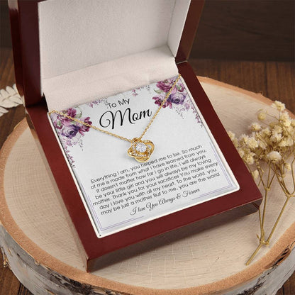 Gift For Mom From Daughter Or Son To My Mom Necklace Mother's Day Gift Mom Birthday Unique Message Card Gift Love Knot Necklace