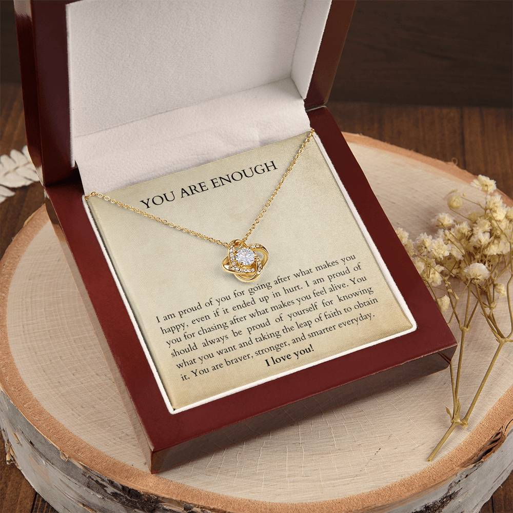 Affirm Gift For Bestie. You Are Enough. You Are Loved. Gift Idea For Bestie. Affirm Necklace. Words Of Wisdom Gift. Gift Of Encoura Love Knot Necklace