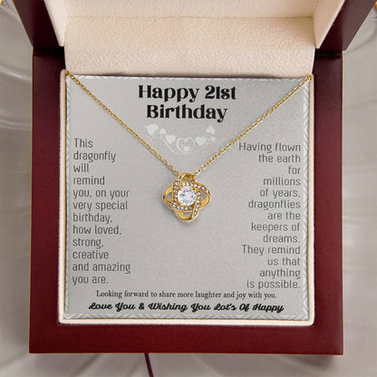 21St Birthday Dragonfly Necklace Gift Happy 21St Birthday Gifts For Her Best Friend Daughter Sister Niece Auntie Necklace Happy 21 Birthday Birthday Necklace Love Knot Necklace