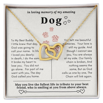 Dog Memorial In Loving Memory Necklace Set Message Card Jewelry Box Interlocking Hearts Necklace