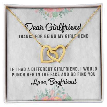 Dear Girlfriend Interlocking Hearts Necklace Message Card
