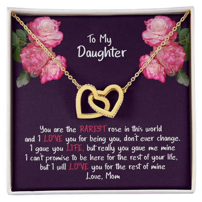 Daughter My Rarest Rose Interlocking Hearts Necklace
