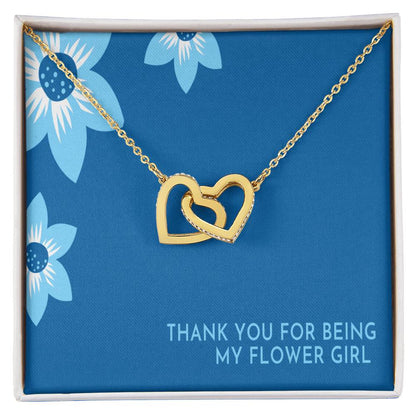 Flower Girl Necklace Personalized Flower Girl Gift Bridal Party Gift Thank You For Being My Flower Girl Card Wedding Gift Box Interlocking Hearts Necklace