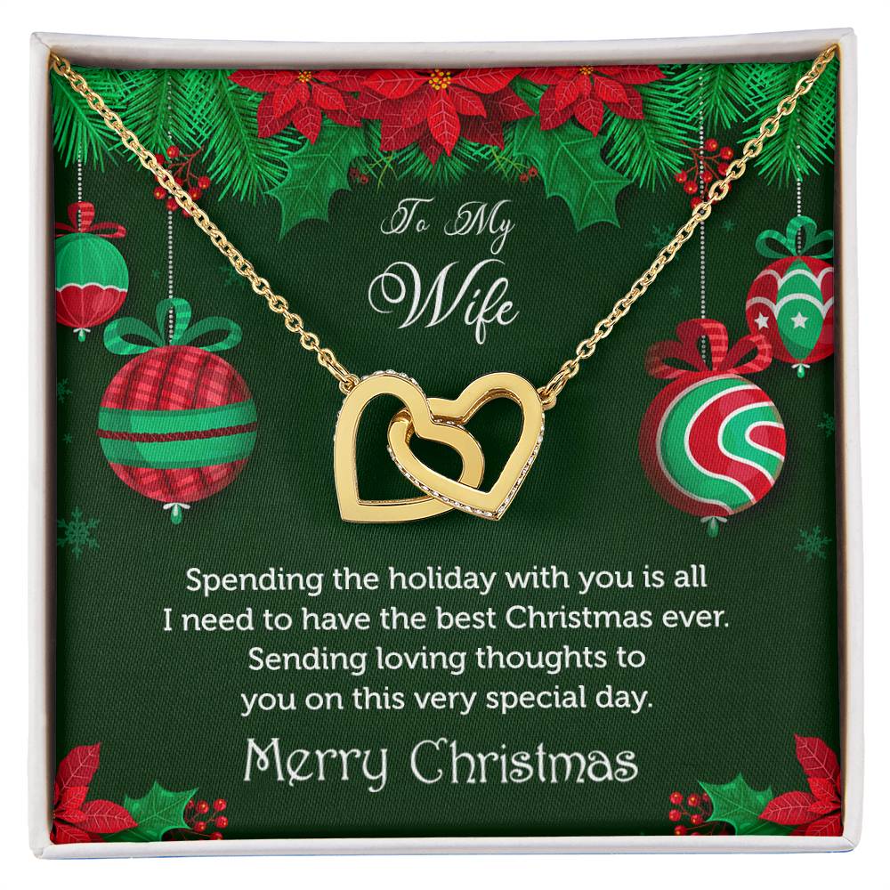 To My Wife - Merry Christmas Rose Gold And Silver Double Heart Necklace Interlocking Hearts Necklace