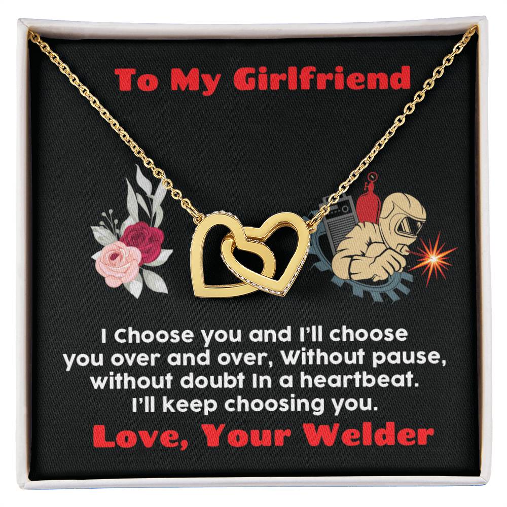 Welder'S Girlfriend Interlocking Hearts Necklace