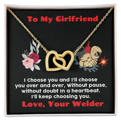 Welder'S Girlfriend Interlocking Hearts Necklace