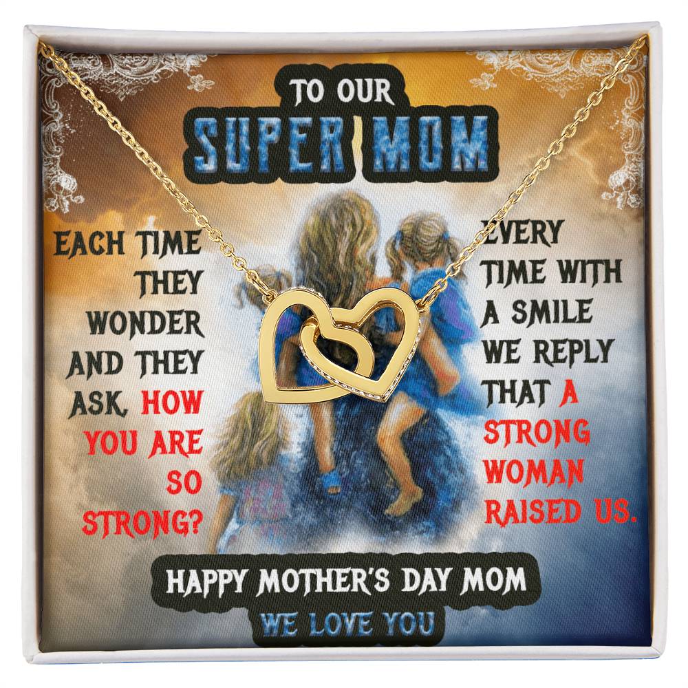 To Our Mom Super Mom Interlocking Hearts Necklace