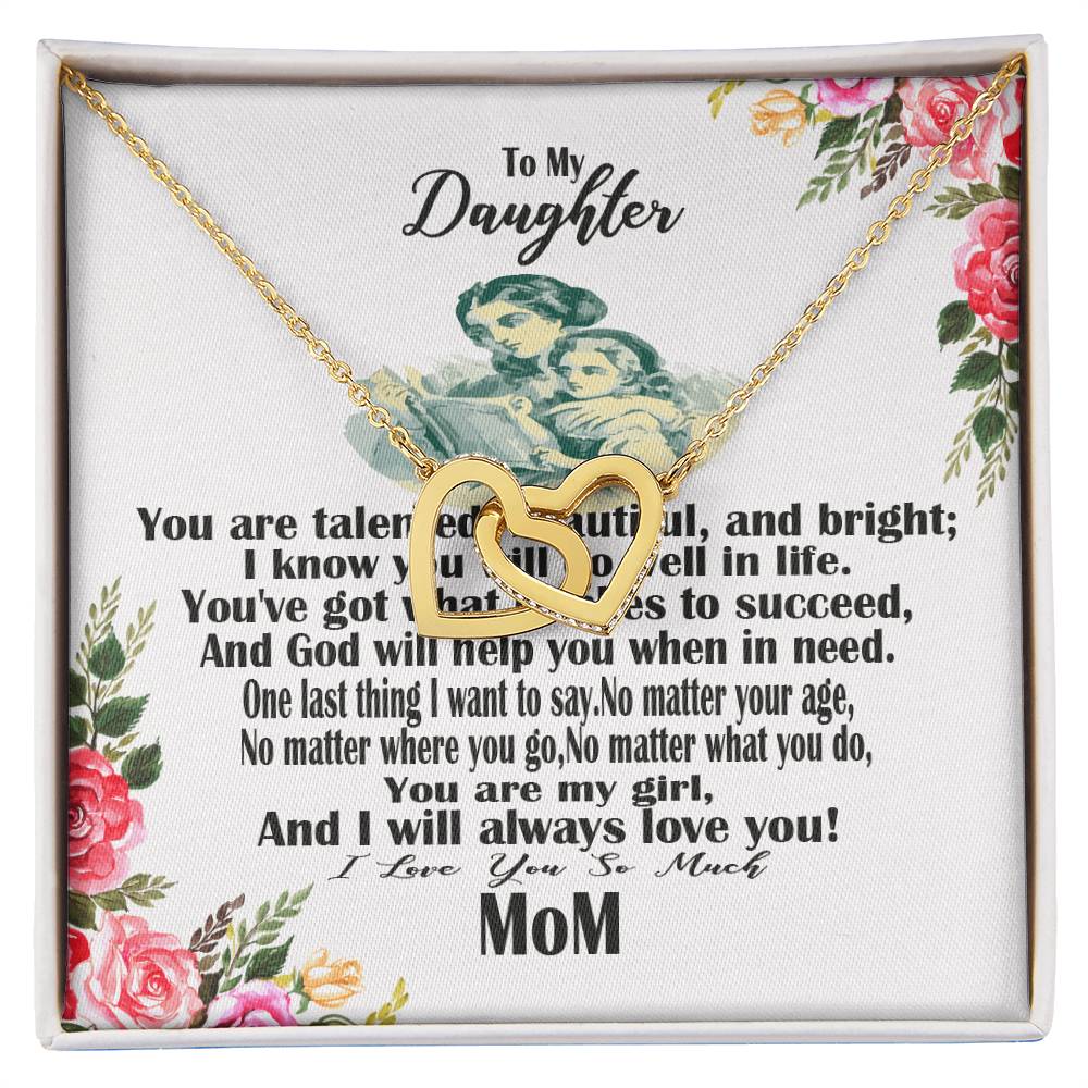 Gift For Daughter Massage Card Design Interlocking Hearts Necklace