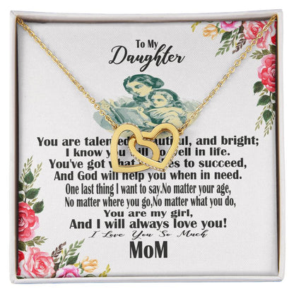 Gift For Daughter Massage Card Design Interlocking Hearts Necklace