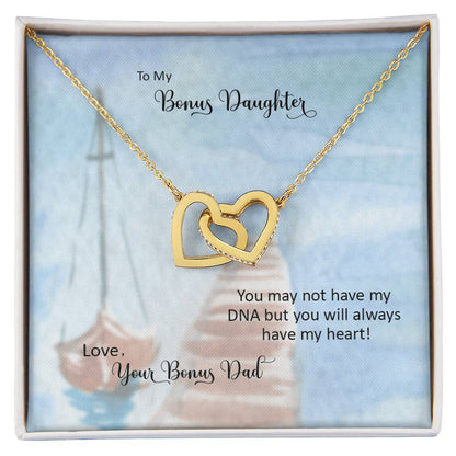 Bonus Daughter From Bonus Dad No Dna But You Have My Heart Interlocking Hearts Necklace
