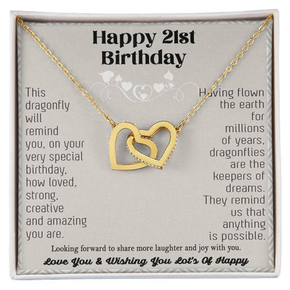 21St Birthday Dragonfly Necklace Gift Happy 21St Birthday Gifts For Her Best Friend Daughter Sister Niece Auntie Necklace Happy 21 Birthday Birthday Necklace Interlocking Hearts Necklace