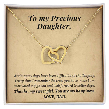 Gift For Daughter From Dad - Thanks My Sweet Girl You Are My Happiness Interlocking Hearts Necklace