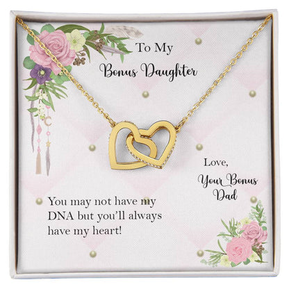 Bonus Daughter From Bonus Dad No Dna But You Have My Heart Interlocking Hearts Necklace