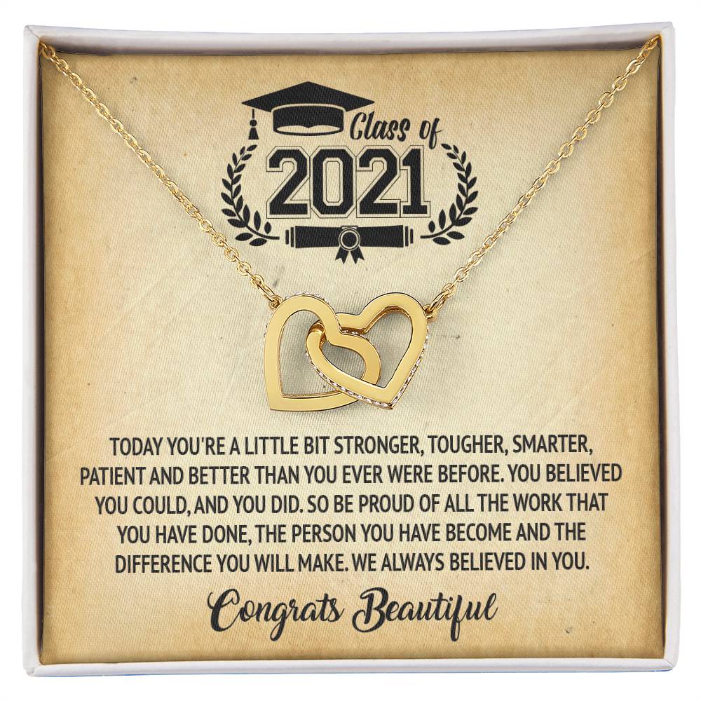 Class Of 2021 - Graduation Interlocking Necklace Interlocking Hearts Necklace