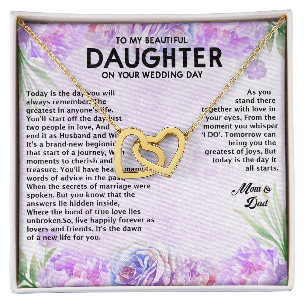 Wedding Day Gift - To My Beautiful Daughter Interlocking Hearts Necklace