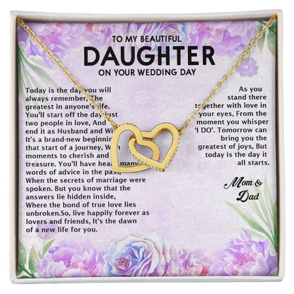 Wedding Day Gift - To My Beautiful Daughter Interlocking Hearts Necklace