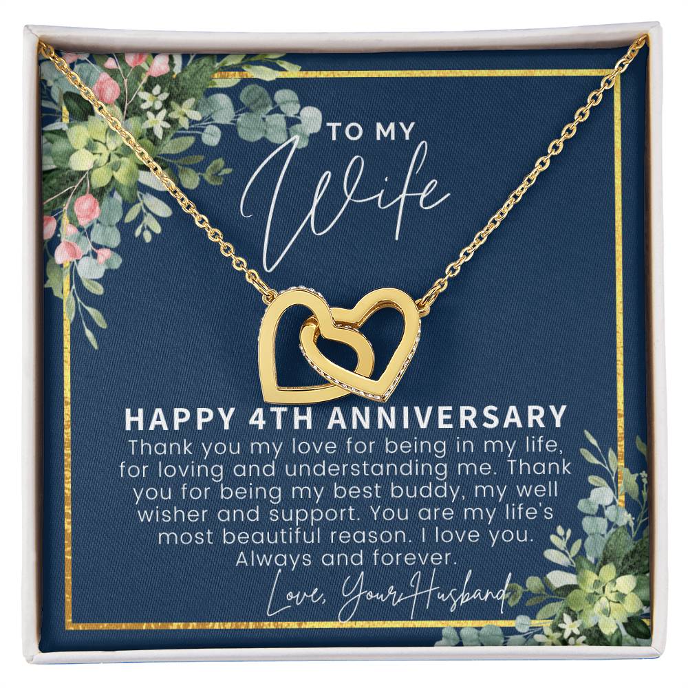 4 Year Anniversary Gifts 4Th Anniversary Gift Ideas 4Th Anniversary Gift For Wife 4 Year Wedding Anniversary Gift For Her Interlocking Hearts Necklace